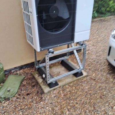 Example of Increasing the height of an air source heat pump to future proof the heat pump against flood damage