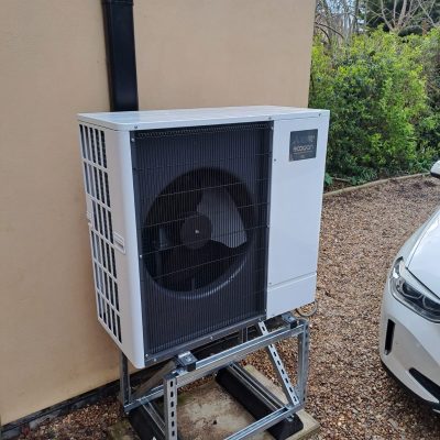 Example of Increasing the height of an air source heat pump to future proof the heat pump against flood damage