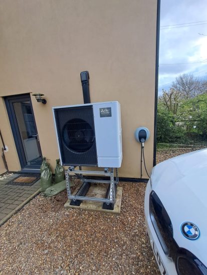 Example of Increasing the height of an air source heat pump to future proof the heat pump against flood damage