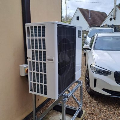 Example of Increasing the height of an air source heat pump to future proof the heat pump against flood damage